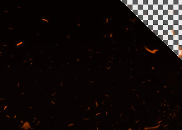 Burning embers and fiery sparks in dark night sky