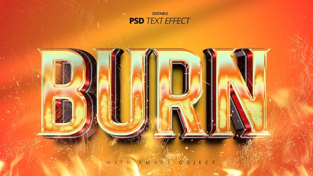 Burning flame fire orange diseño de efectos de texto en 3D