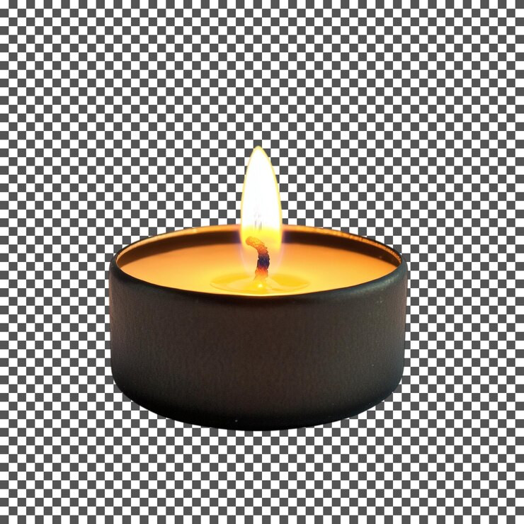 PSD burning tealight candle isolated on transparent background