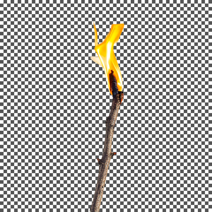 PSD a burning torch with a bright flame isolated on a transparent background
