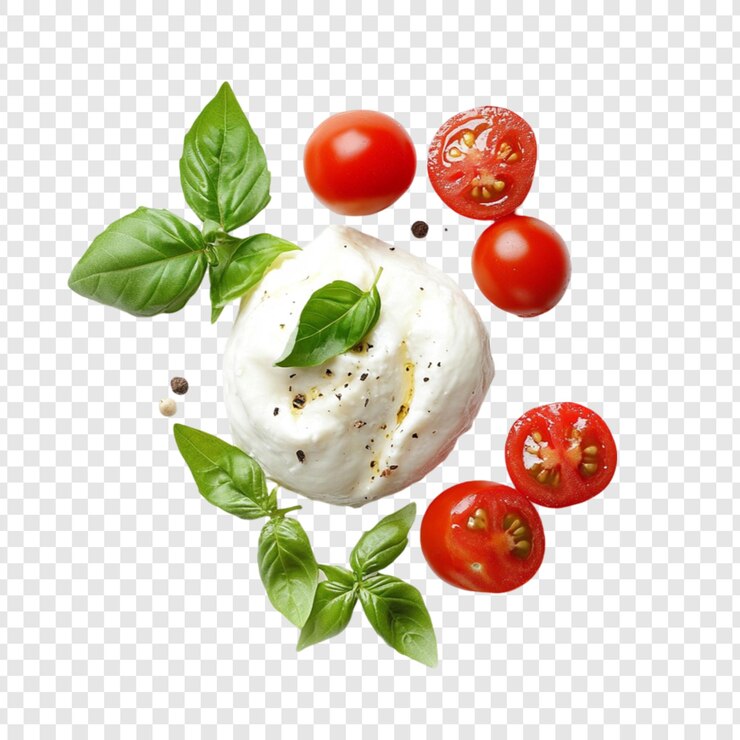 PSD burrata formaggio pomodori basilico fresco cibo italiano