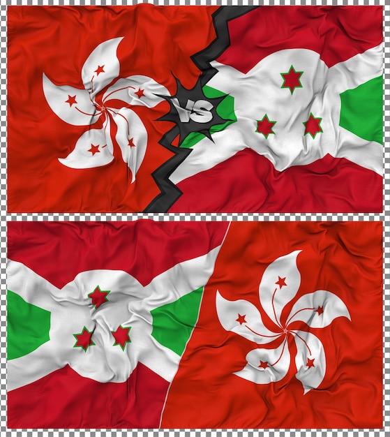 Burundi contra Hong Kong Media bandera combinada con textura 3D de la tela de la bandera