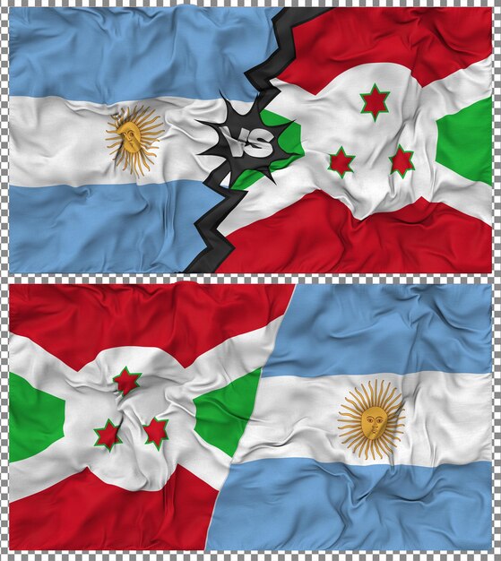 Le Burundi contre l'Argentine Half Combined Flag Cloth Bump Texture Rendering 3D