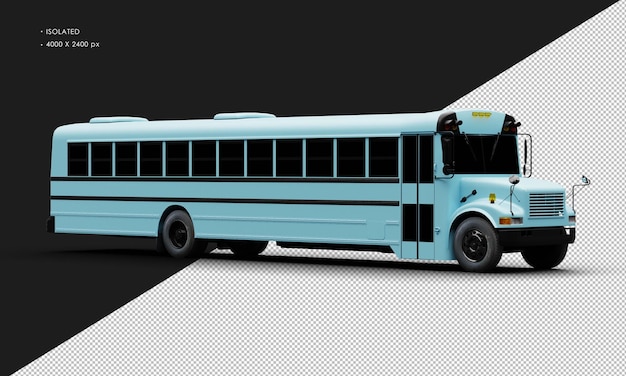 PSD bus de passagers conventionnel isolé bleu mat réaliste vue de devant à droite
