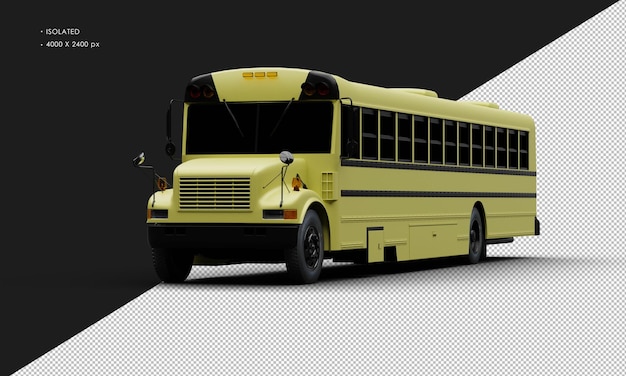 PSD bus de passagers conventionnel isolé jaune mat réaliste vue de l'angle avant gauche