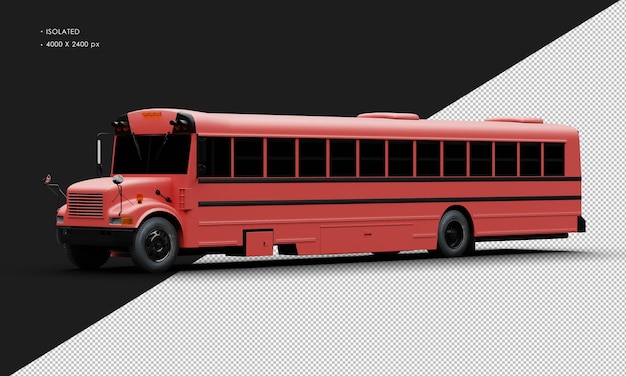 PSD bus de passagers conventionnel isolé rouge mat réaliste vu de l'avant à gauche