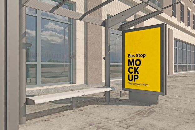 Bus Stop Billboard Bus Shelter Signage Mockup rendering 3d