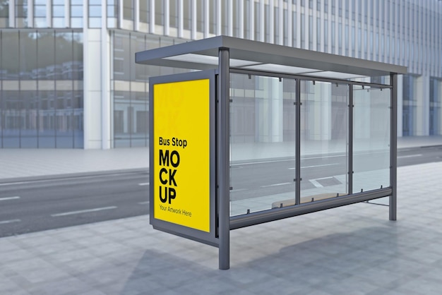 Bus Stop Billboard Bus Shelter Signage Mockup rendering 3d