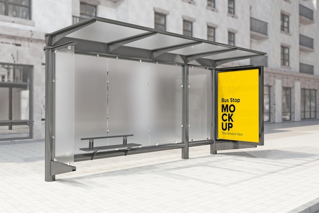 Bus Stop Billboard Bus Shelter Signage Mockup rendering 3d