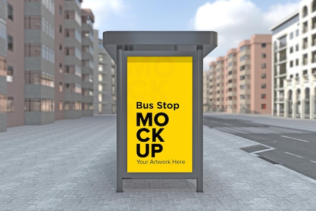 Bus Stop Billboard Bus Shelter Signage Mockup rendering 3d