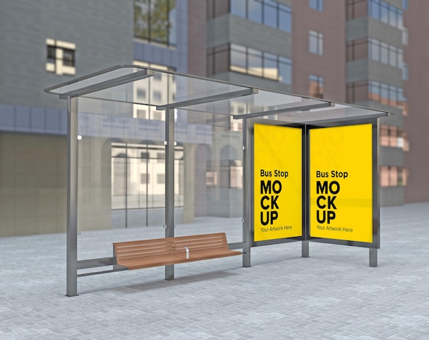 Bus Stop Billboard Bus Shelter Signage Mockup rendering 3d