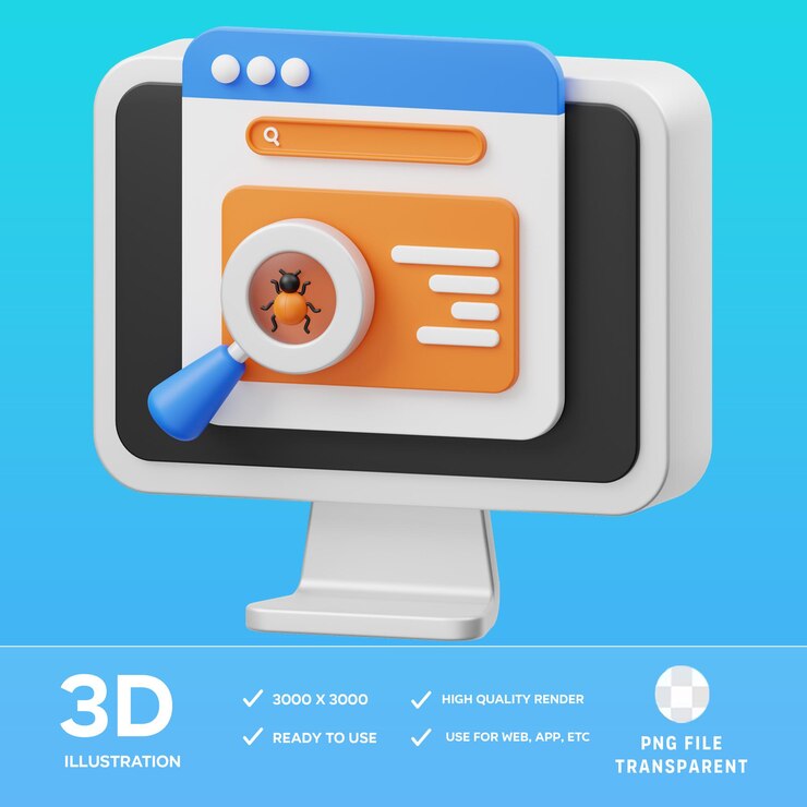 PSD busca de errores en el sitio web de psd ilustración 3d