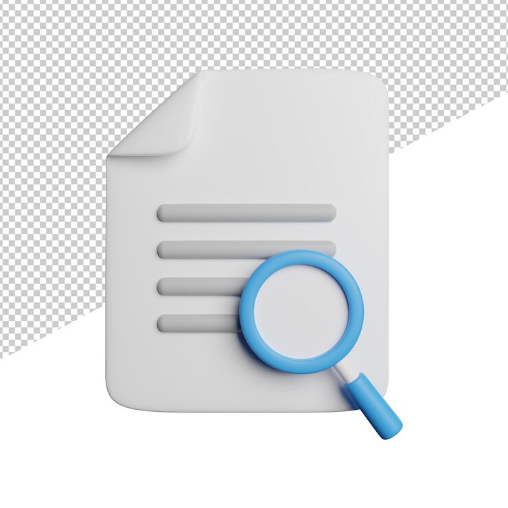 PSD buscar archivo documento vista frontal 3d renderizado icono ilustración sobre fondo transparente