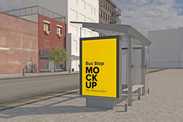 Bushaltestelle Billboard Bus Shelter Signage Mockup 3D-Rendering