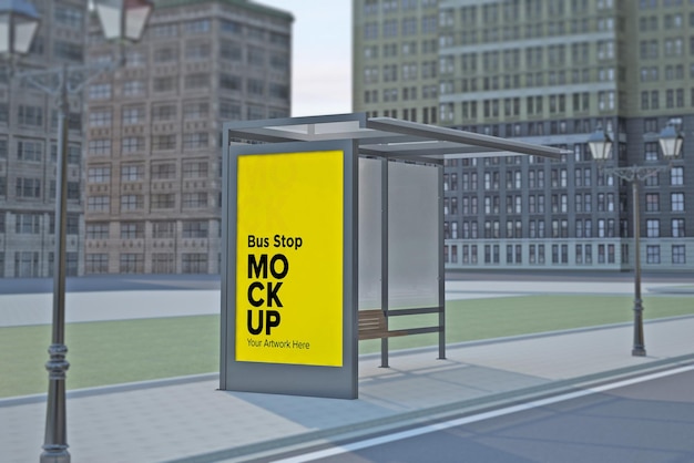 Bushaltestelle Billboard Bus Shelter Signage Mockup 3D-Rendering