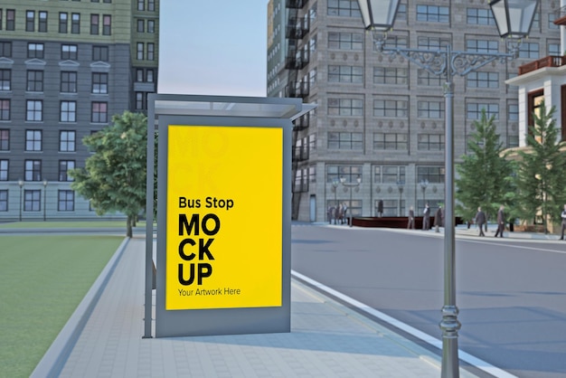 Bushaltestelle Billboard Bus Shelter Signage Mockup 3D-Rendering