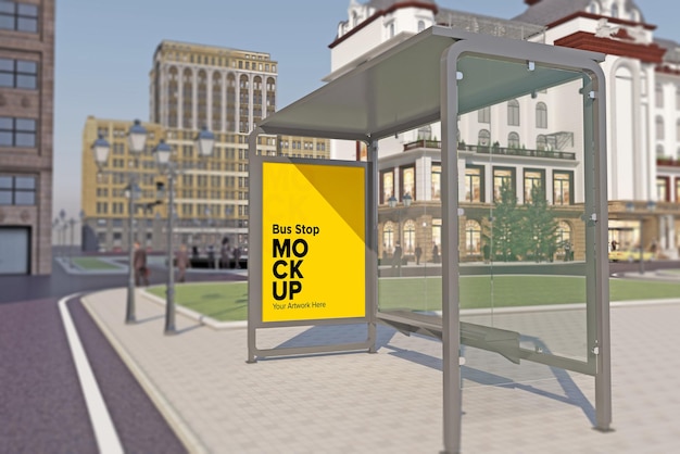 Bushaltestelle Billboard Bus Shelter Signage Mockup 3D-Rendering
