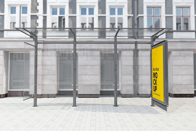 PSD bushaltestelle billboard bus shelter signage mockup 3d-rendering