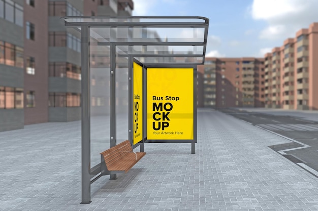 Bushaltestelle Billboard Bus Shelter Signage Mockup 3D-Rendering