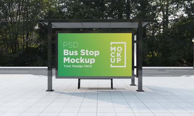 Bushaltestelle Bus Shelter Sign Mockup 3d Rendering