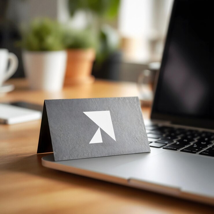 business card mockup placed on a laptop