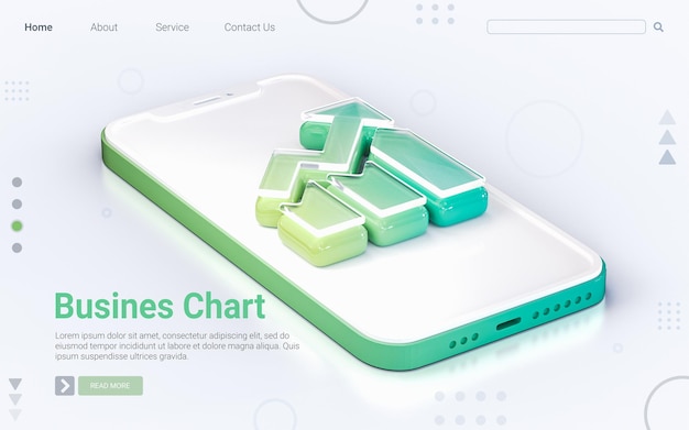Business chart sign on mobile phone fond blanc isolé concept de rendu 3d pour bannière web