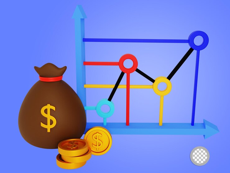 PSD business data infographic with money 3d render isolated