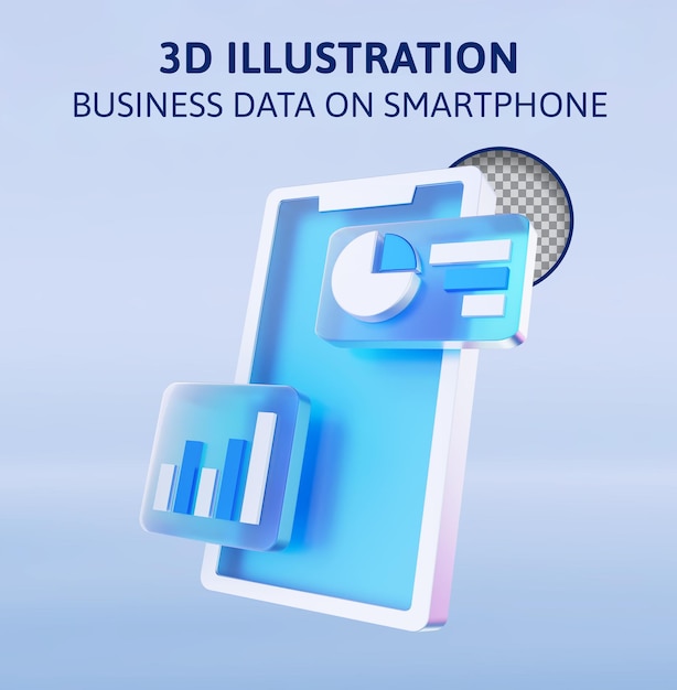 business data on smartphone 3d rendering illustration