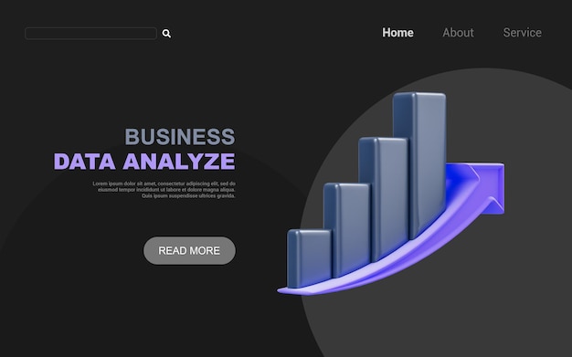 PSD business-diagramm nach oben pfeilzeichen auf dunklem hintergrund 3d-render-konzept für das vertriebsmarketing wachsen