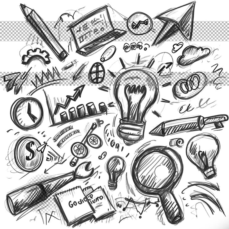 PSD business doodle rabiscos de fundo transparente
