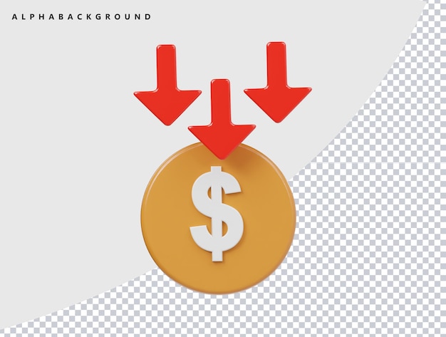 Business down icon 3d render illustration