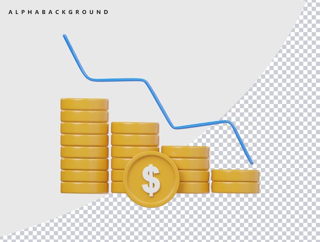Business down icon 3d render illustration