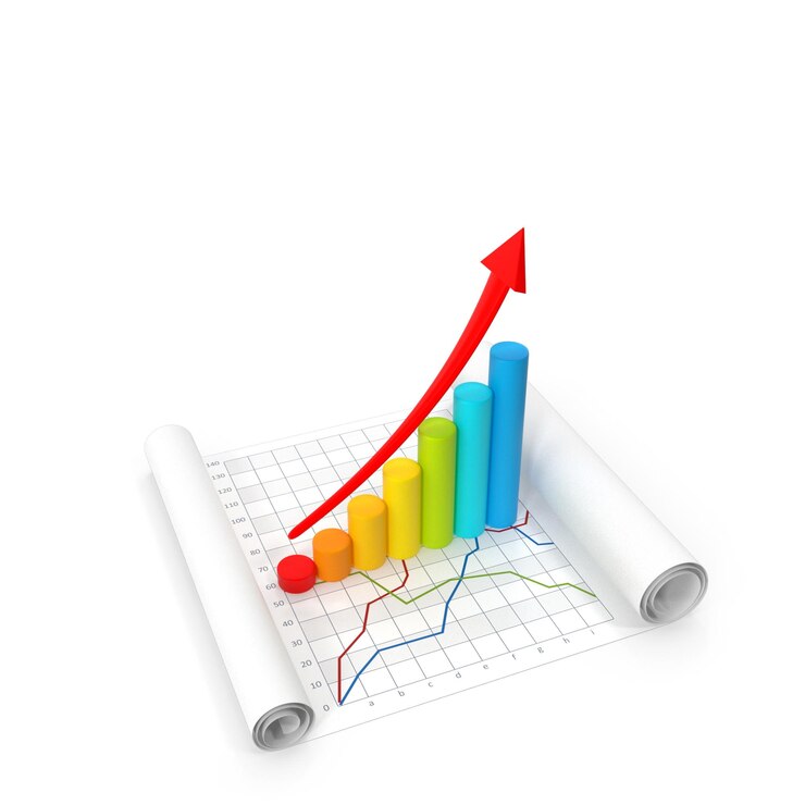 PSD business growth chart with a rising arrow