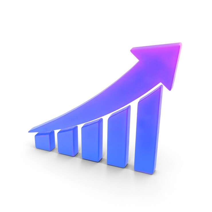 PSD business growth chart with an upward arrow