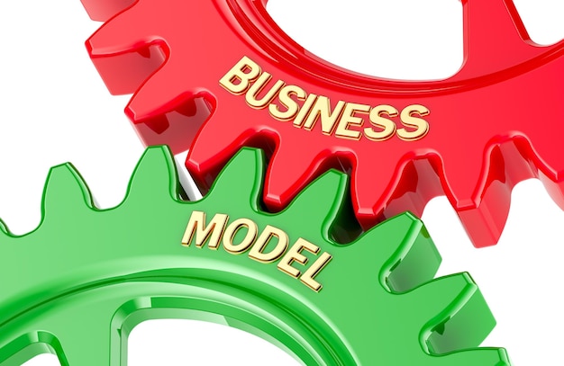 business model concept with colored gearwheels 3d rendering isolated on transparent background