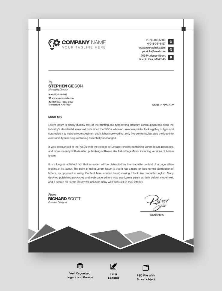 PSD business moderno e modello di carta intestata aziendale