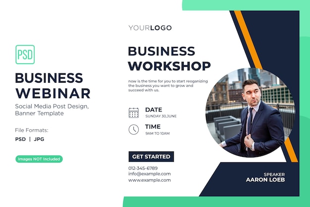 PSD business webinar unternehmerische denkweise workshops banner design vorlage