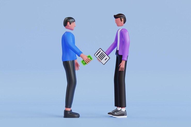 PSD businessman giving money for contract agreement 3d illustration