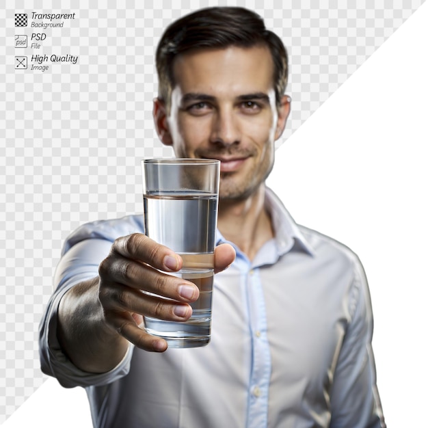 PSD businessman offering a glass of water with a friendly smile
