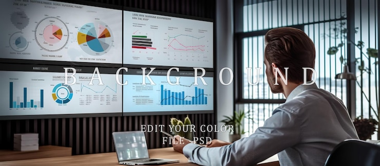 PSD businessman working showing his business analysis dashboard
