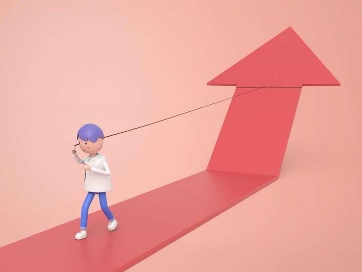 PSD businessmen use the rope to pull the red arrow to change the direction to the ultimate success goal