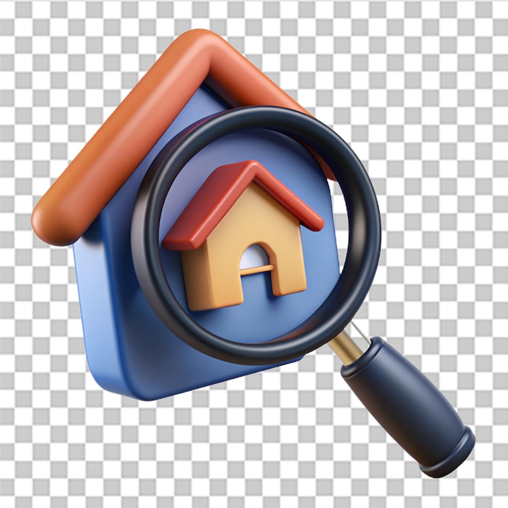 PSD búsqueda de casa 3d búsca de propiedad inmobiliaria para comprar propiedad para la venta concepto vectorial moderno y de moda en estilo 3d