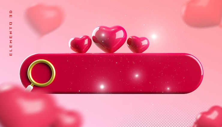 PSD búsqueda de corazón 3d etiqueta vacía día de san valentín