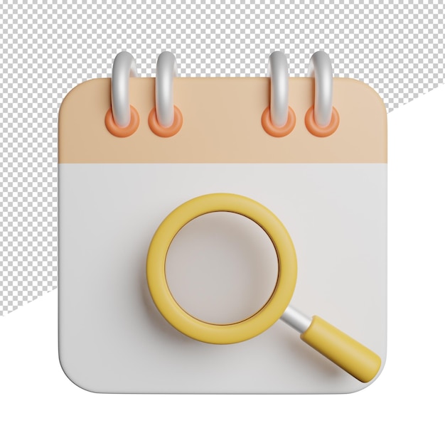 Búsqueda Fecha Hora vista frontal 3d renderizado icono ilustración sobre fondo transparente