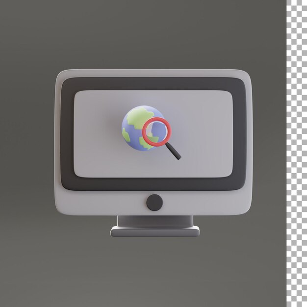 Búsqueda de globo con ilustración 3d de computadora