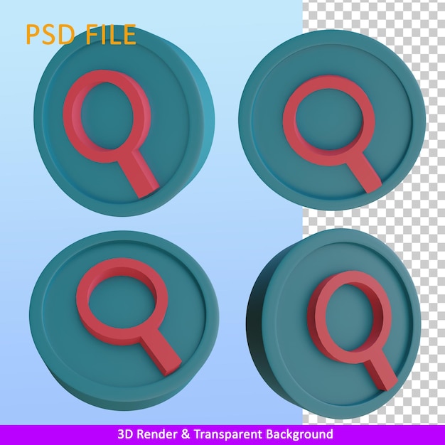 PSD búsqueda de icono de renderizado 3d