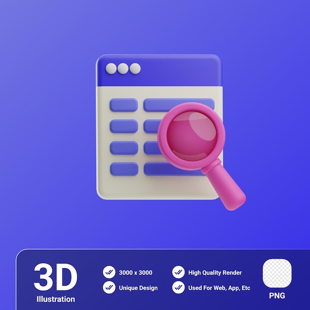 Búsqueda del kit de interfaz de usuario del sitio web de ilustración 3D