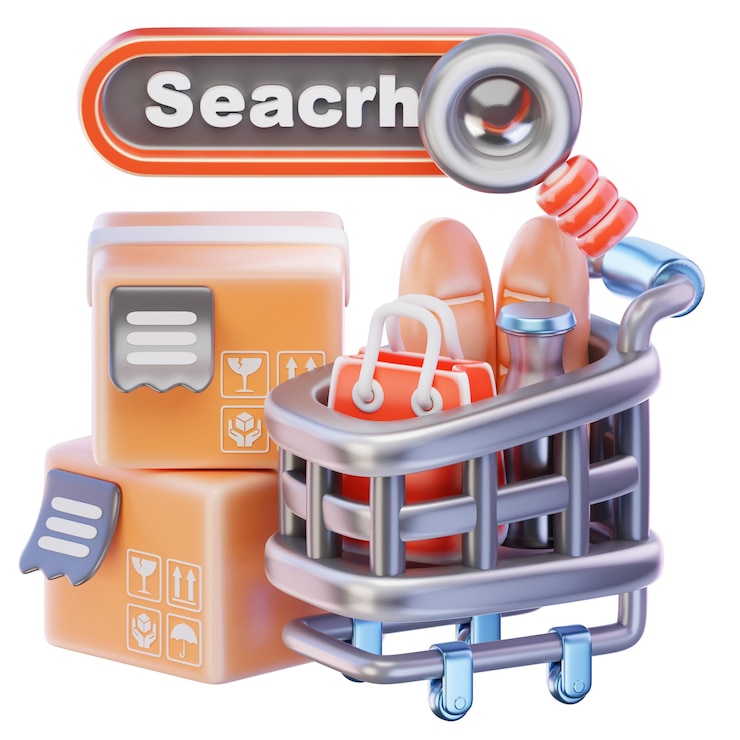 PSD búsqueda de productos icono de renderizado 3d
