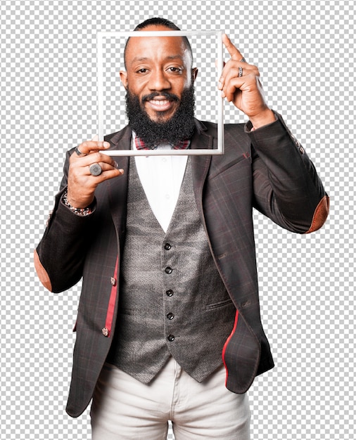 Bussines black man holding frame