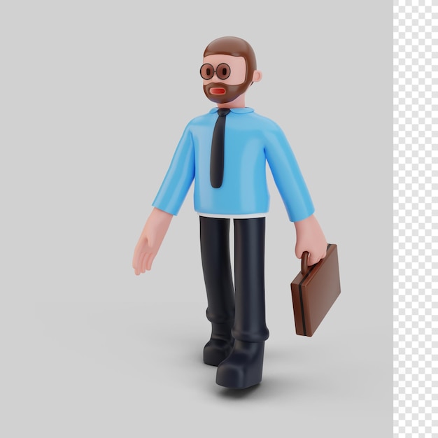 Bussines man personagem caminhando, renderização em 3D